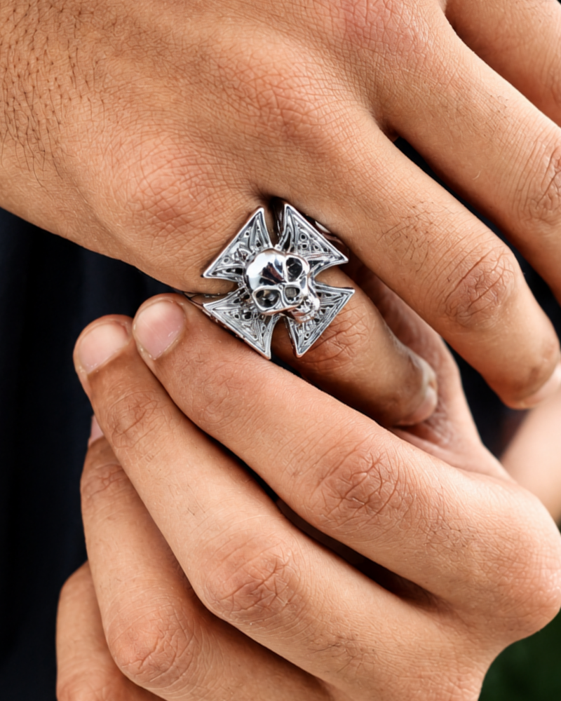 Iron Cross Skull Ring