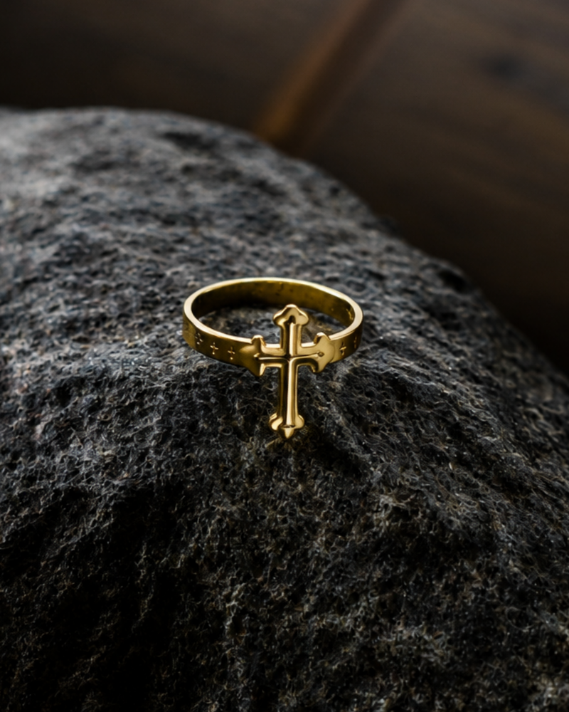 Golden Cross Halo Ring