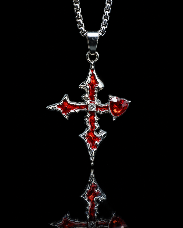 Crimson Heart Cross Pendant