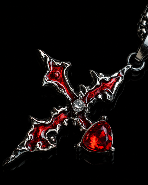 Crimson Heart Cross Pendant