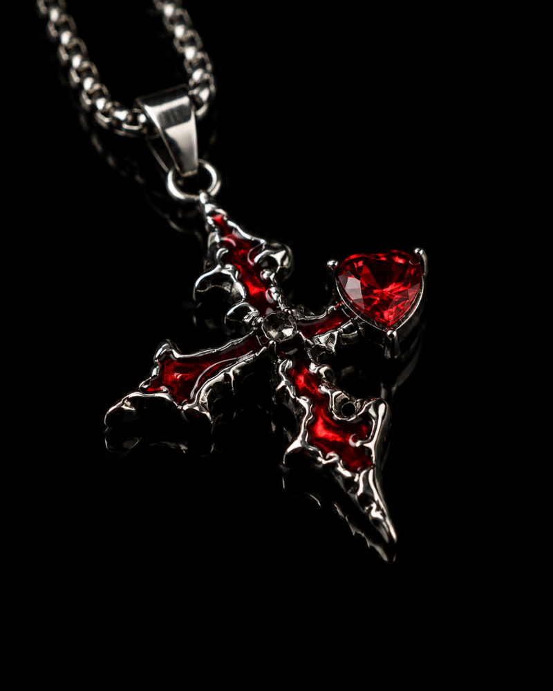 Crimson Heart Cross Pendant