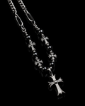 Black Beaded Floral Cross Necklace