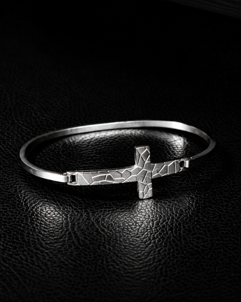 Geometric Cross Silver Bracelet