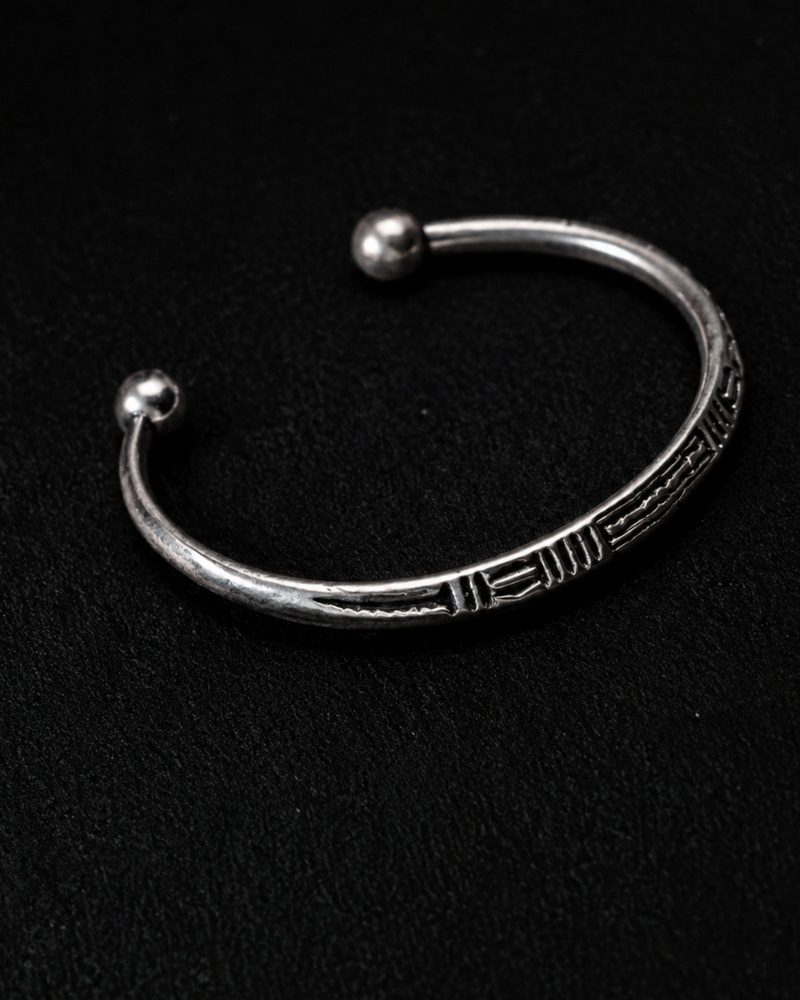 Engraved Ball End Cuff Bracelet