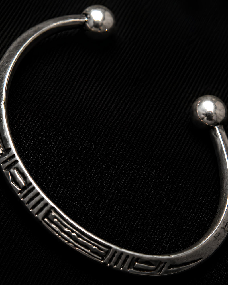 Engraved Ball End Cuff Bracelet