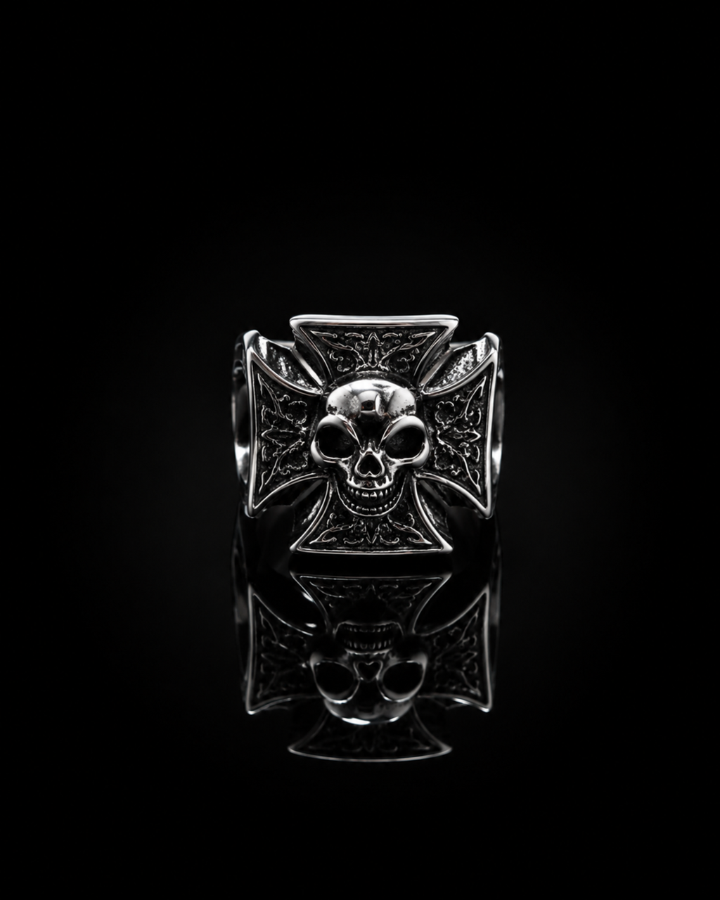 Iron Cross Skull Ring